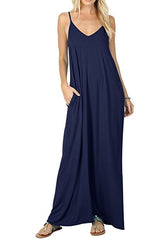 Giselle Tencel Pocketed Olivian Maxi Dress - Dark Blue Ins Street