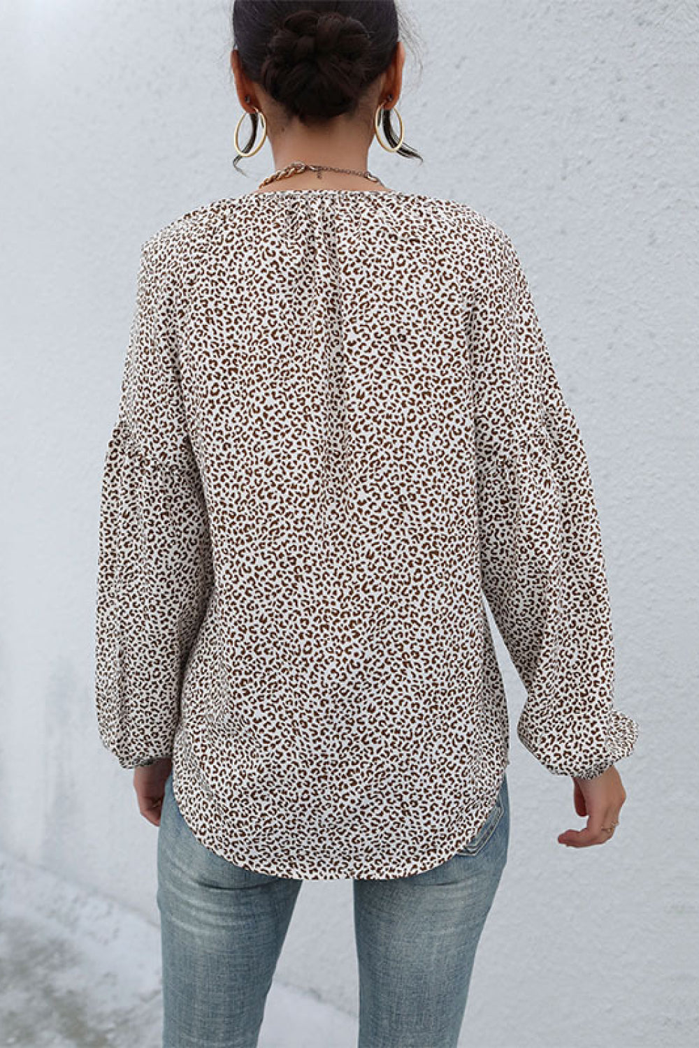 Leopard Print Tie Neck Blouse Ins Street