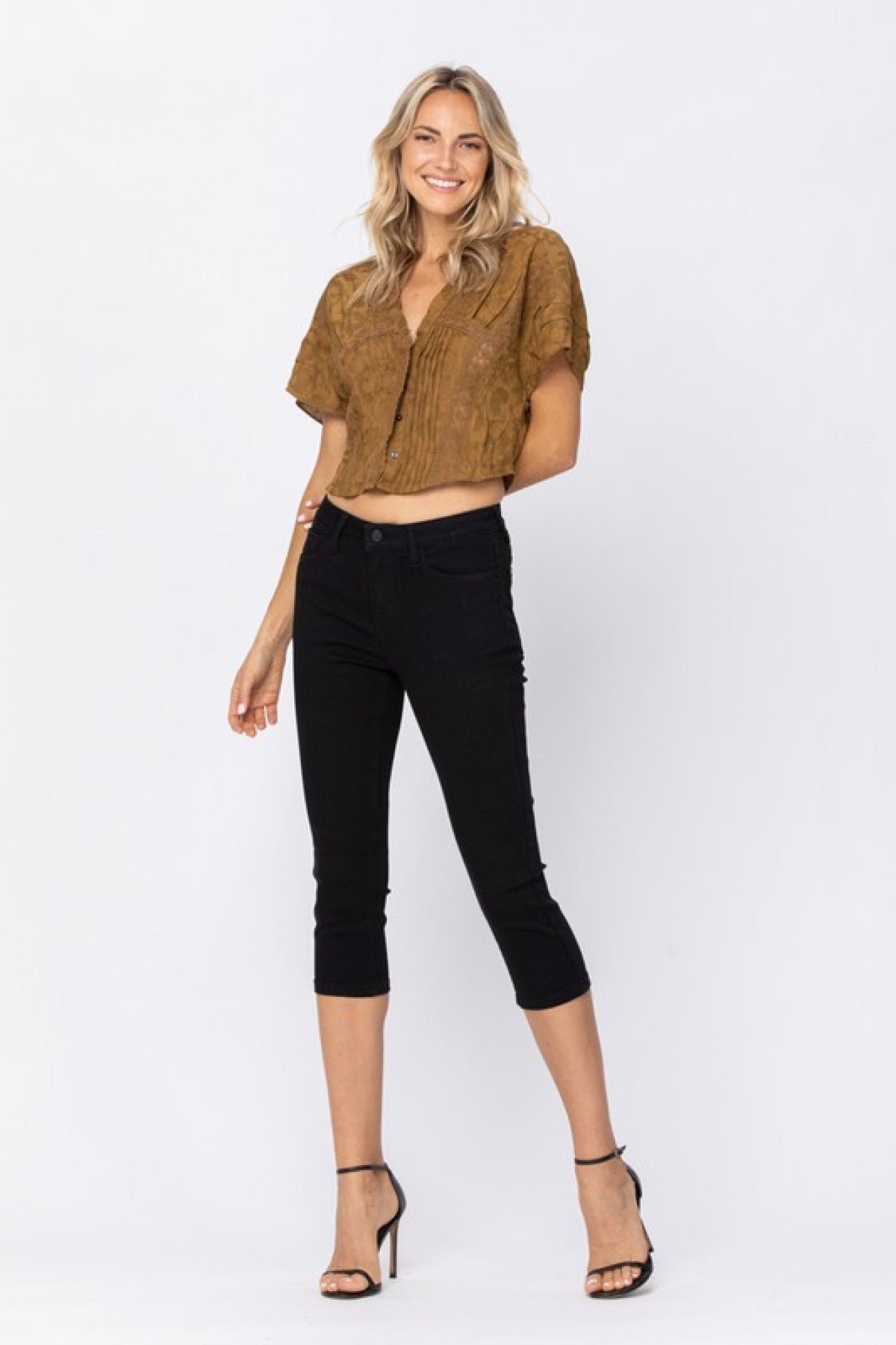 Mid Rise Black Skinny Denim Capri Ins Street