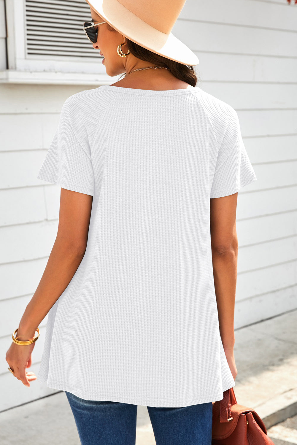 Lace Trim Waffle-Knit V-Neck Top Ins Street