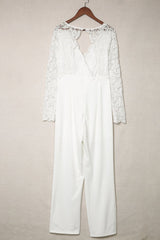 Open Back Spliced Lace Plunge Jumpsuit Ins Street