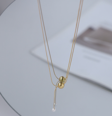 Metal Ball Long Adjustable Micro Glass Bead Necklace Korean Simple Cold Style Double Layer Necklace Women Ins street