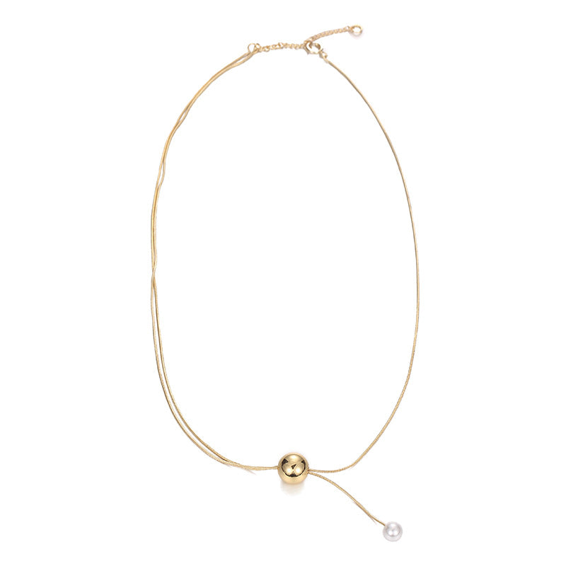 Metal Ball Long Adjustable Micro Glass Bead Necklace Korean Simple Cold Style Double Layer Necklace Women Ins street