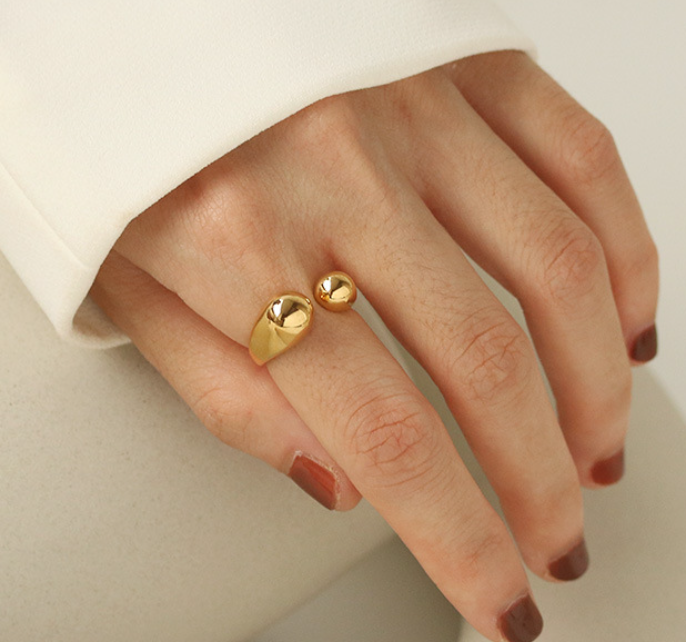 Minimalist Open Ring Female Internet Influencer Cold Style Simple Ball Brass Gold Plated Glossy Ring Bracelet Ins street