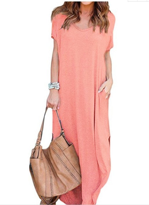 Shantae Pocketed Knit Maxi Dress - Peach Ins Street