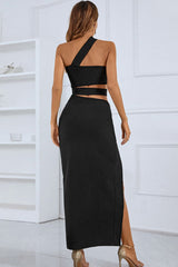 One-Shoulder Cutout Front Split Maxi Dress Ins Street