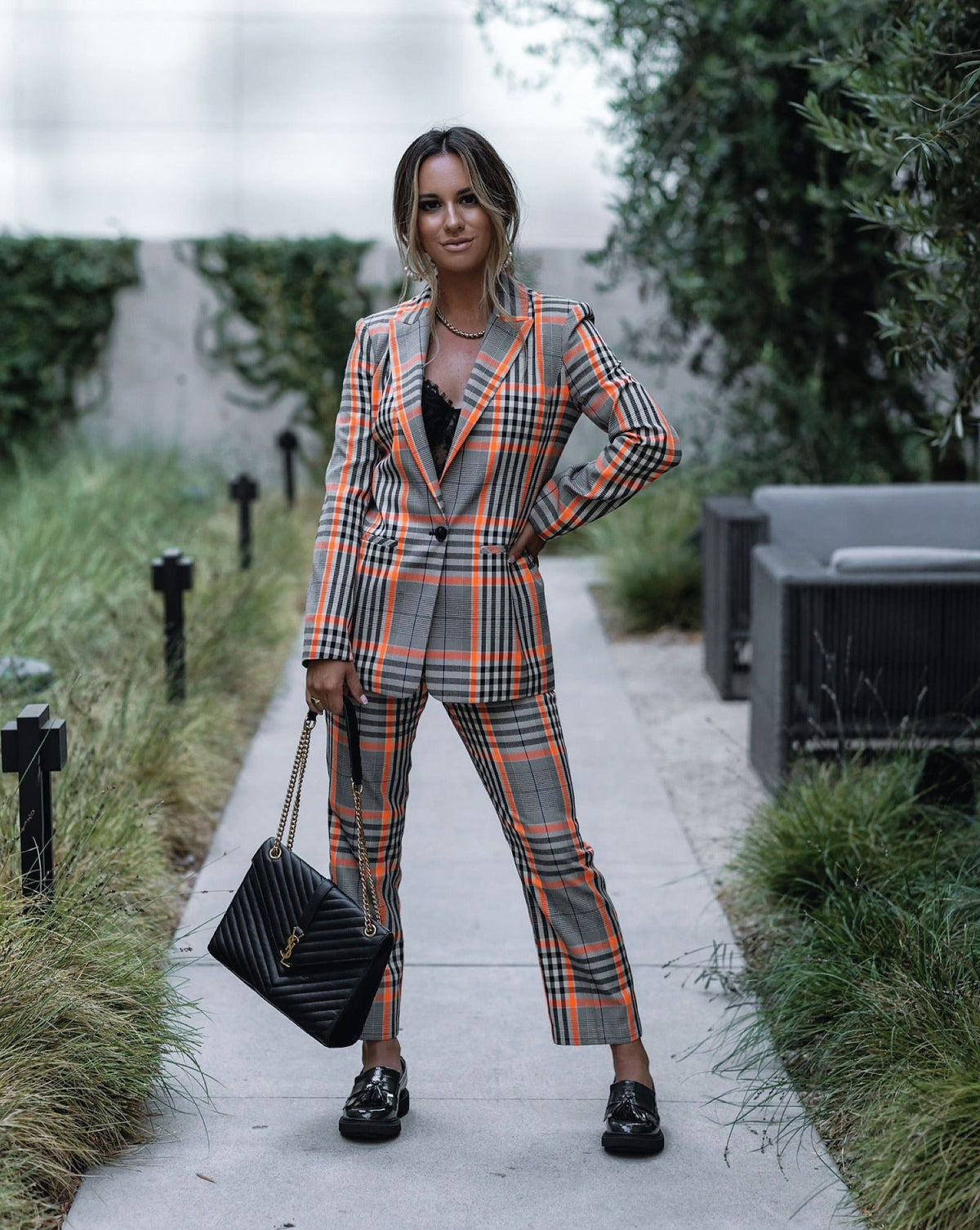 Londyn Pocketed High Rise Plaid Trousers Ins Street