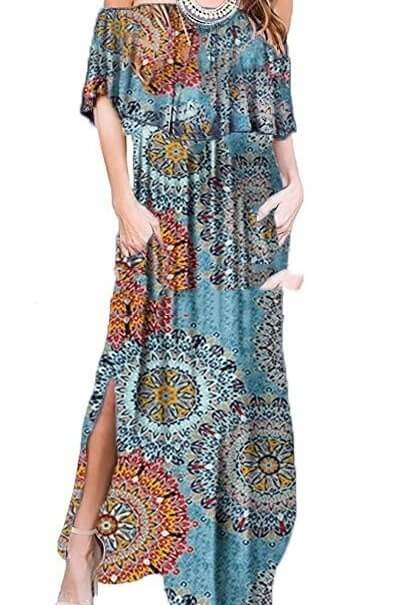 Off-Shoulder Side Split Maxi Dress Ins street