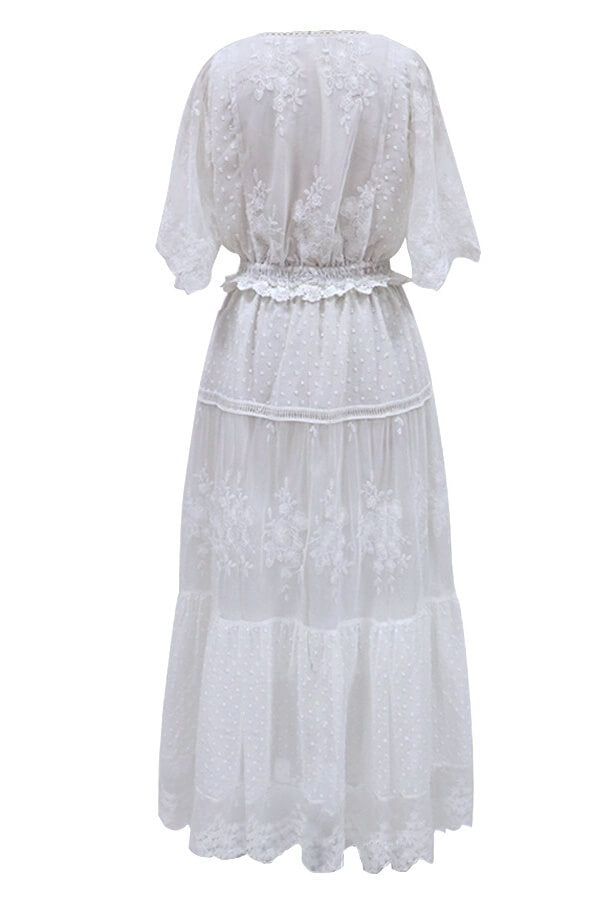 Adoration white lace midi dress Ins street