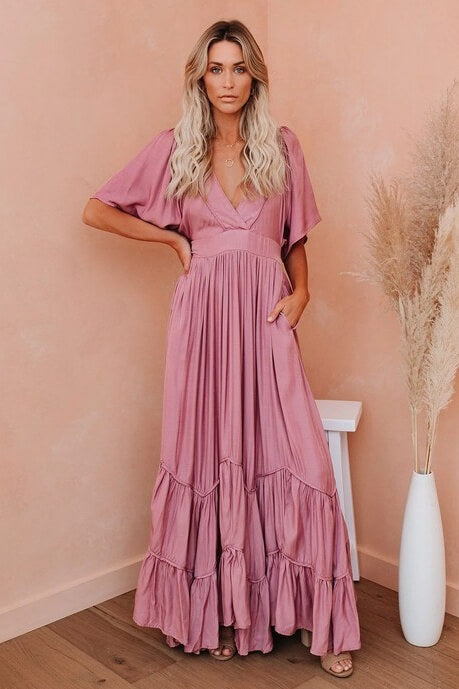 Empire Waist Tiered Bohemian Maxi Dress Ins street