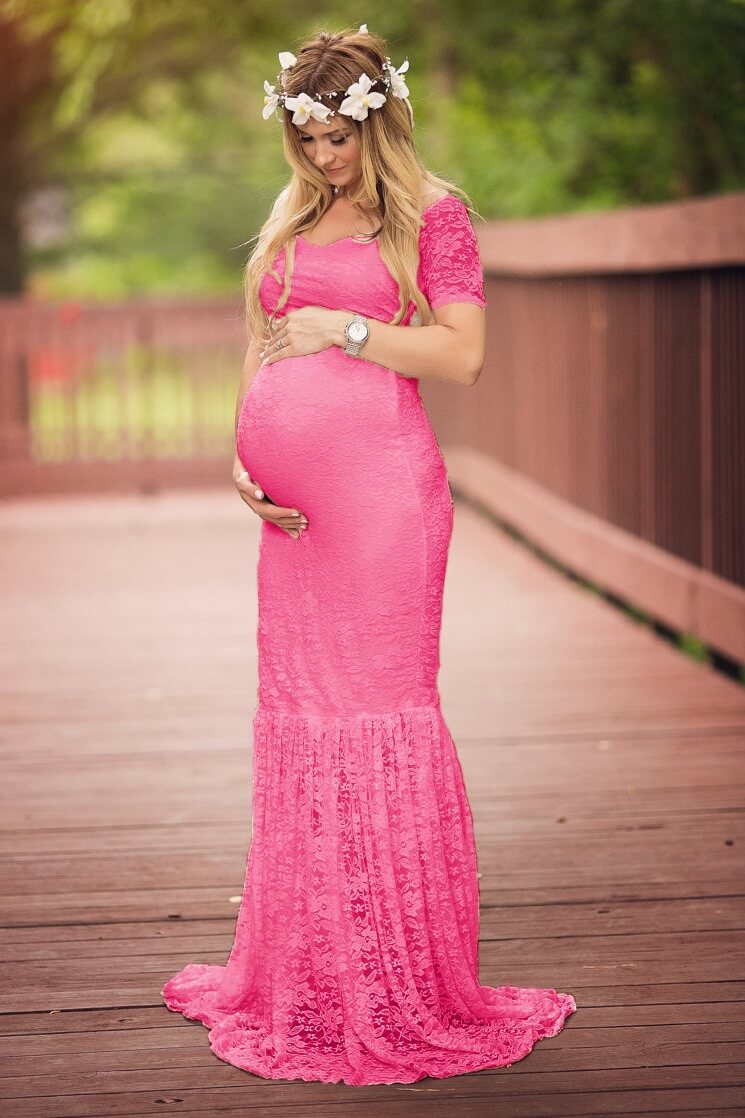 Lace Fishtail Maternity Maxi Dress Ins street