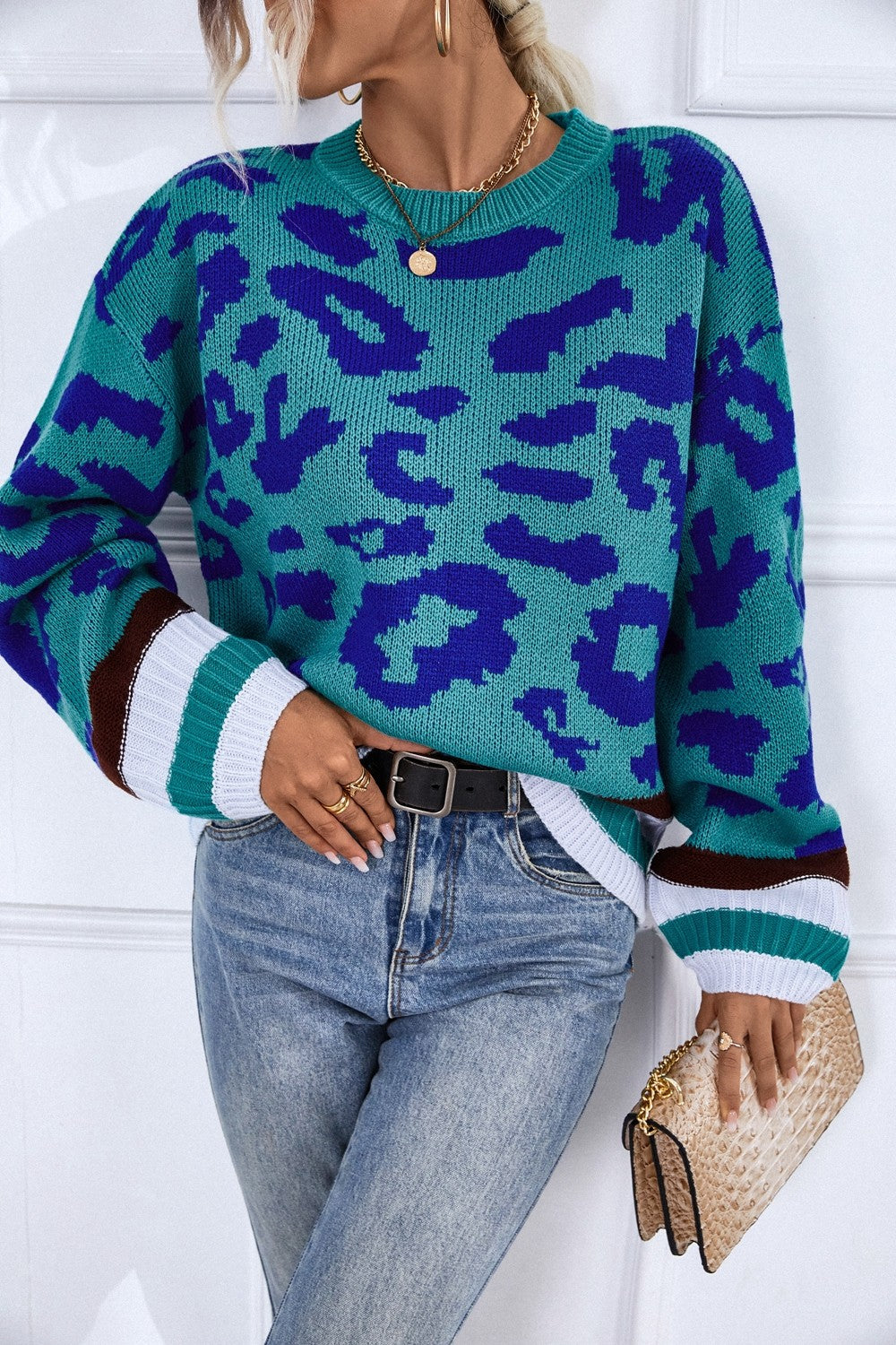 Leopard Round Neck Long Sleeve Sweater Ins Street