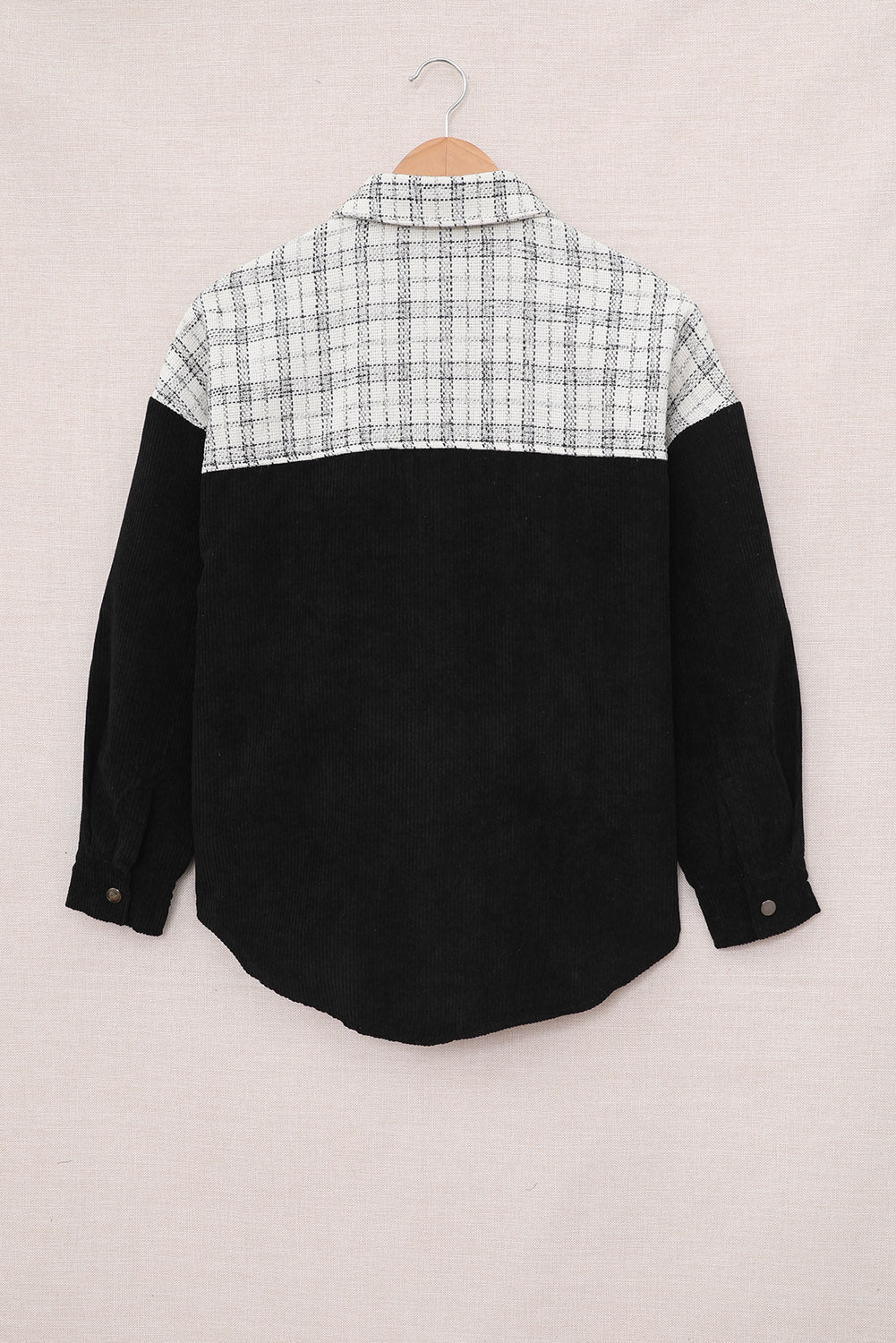 Plaid Color Block Curved Hem Shirt Jacket Ins Street