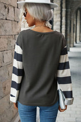Leopard Striped Round Neck Long Sleeve Tee Ins Street