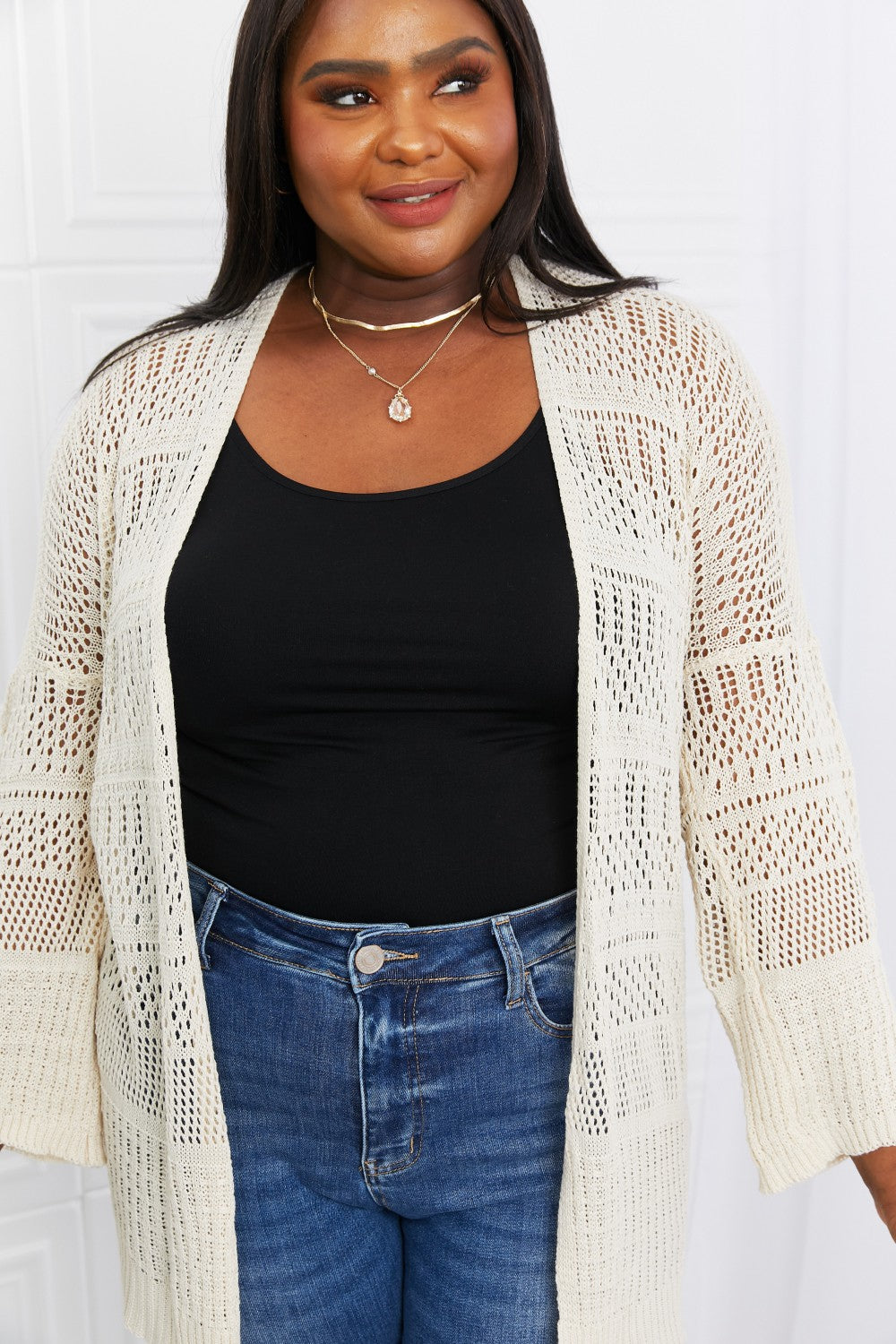 Leto Open Front Openwork Cardigan Ins Street