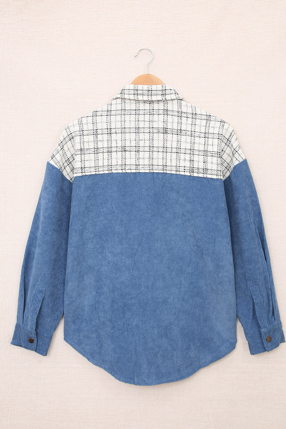 Plaid Color Block Curved Hem Shirt Jacket Ins Street