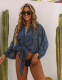 Dream In Color Open Front Metallic Tie Top - Navy Ins Street