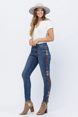 Mid-Rise Rad Embellishment Western Print Relaxed Fit Jeans Ins Street