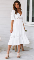 Jaylan Tiered Crochet Lace Midi Dress - Off White - FINAL SALE Ins Street