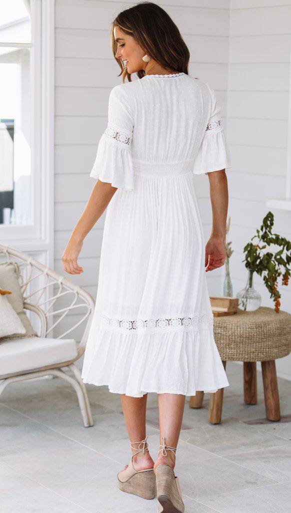 Genae Smocked Ruffle Tiered Midi Dress Ins Street