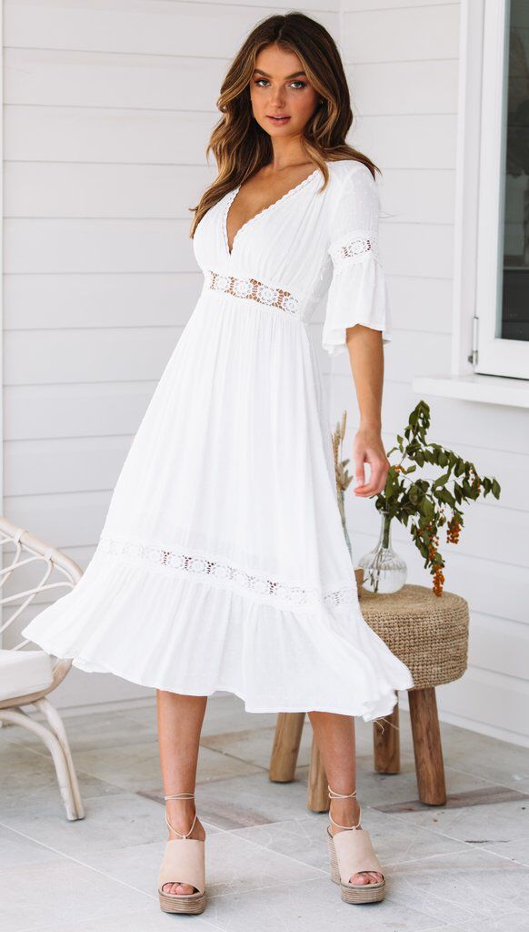 Genae Smocked Ruffle Tiered Midi Dress – InsStreet