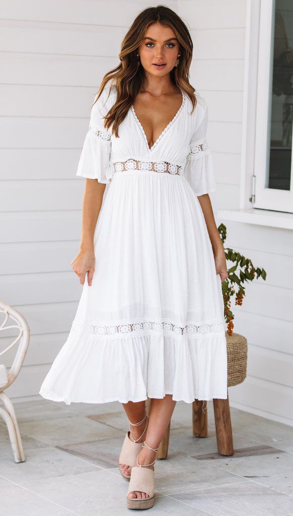 Genae Smocked Ruffle Tiered Midi Dress Ins Street