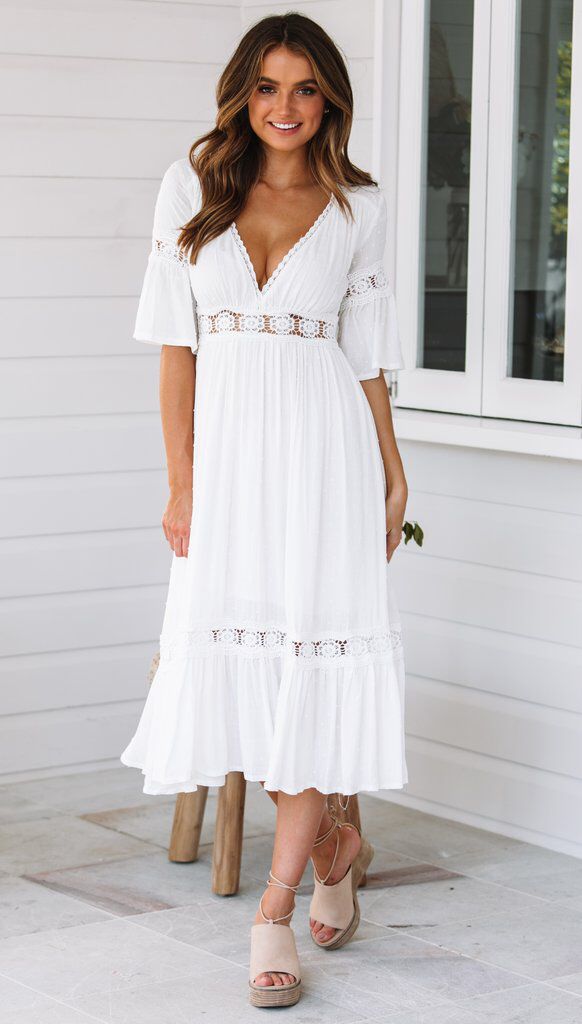 Genae Smocked Ruffle Tiered Midi Dress Ins Street