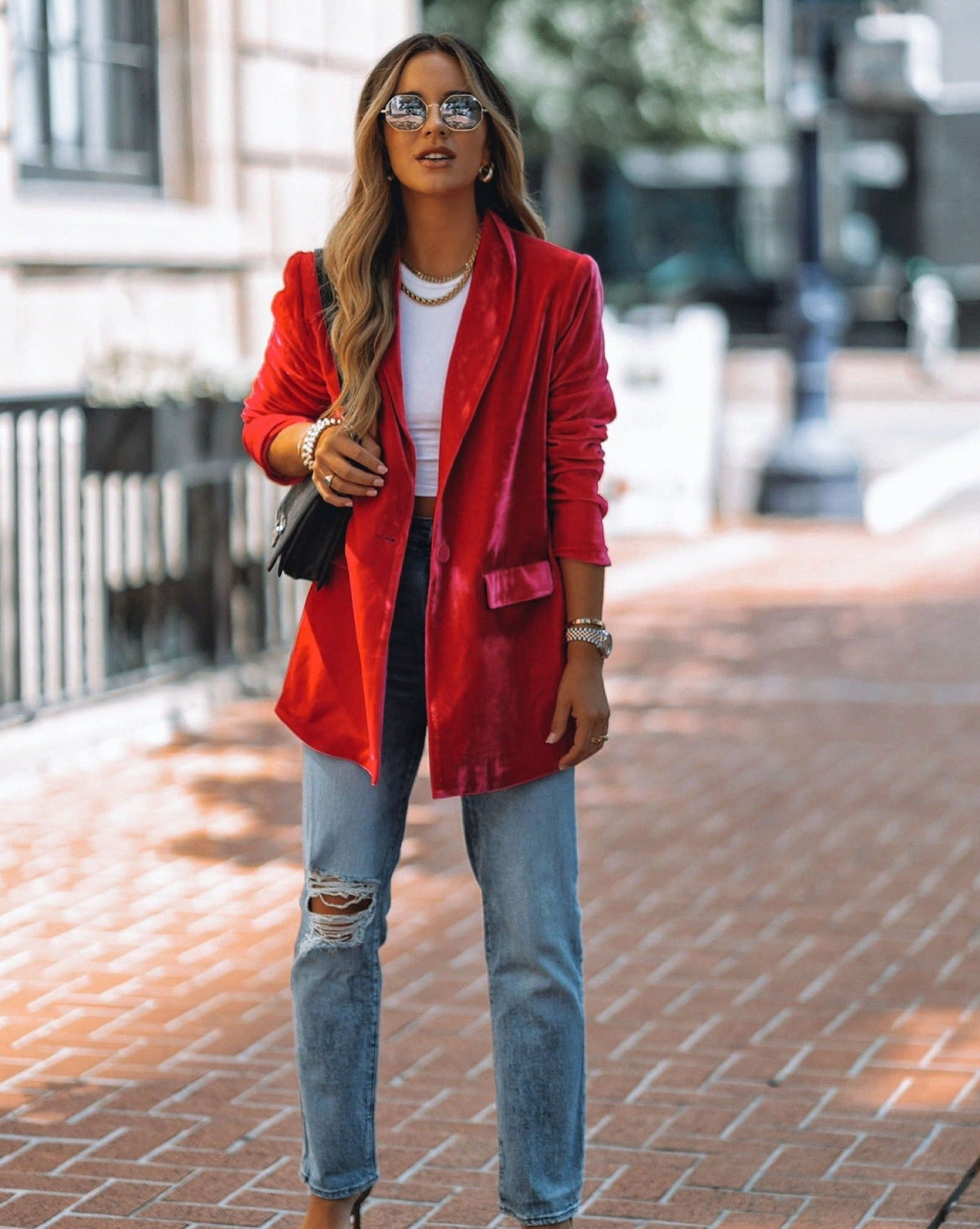 Chicest Pocketed Velvet Blazer - Fuchsia Ins Street