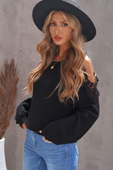 Lace Trim Cold-Shoulder Sweater Ins Street