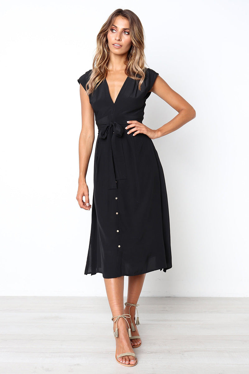 Betsy Button Down Midi Dress - Black - FINAL SALE InsStreet