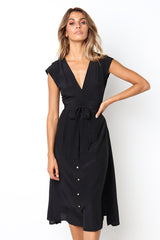 Betsy Button Down Midi Dress - Black - FINAL SALE InsStreet