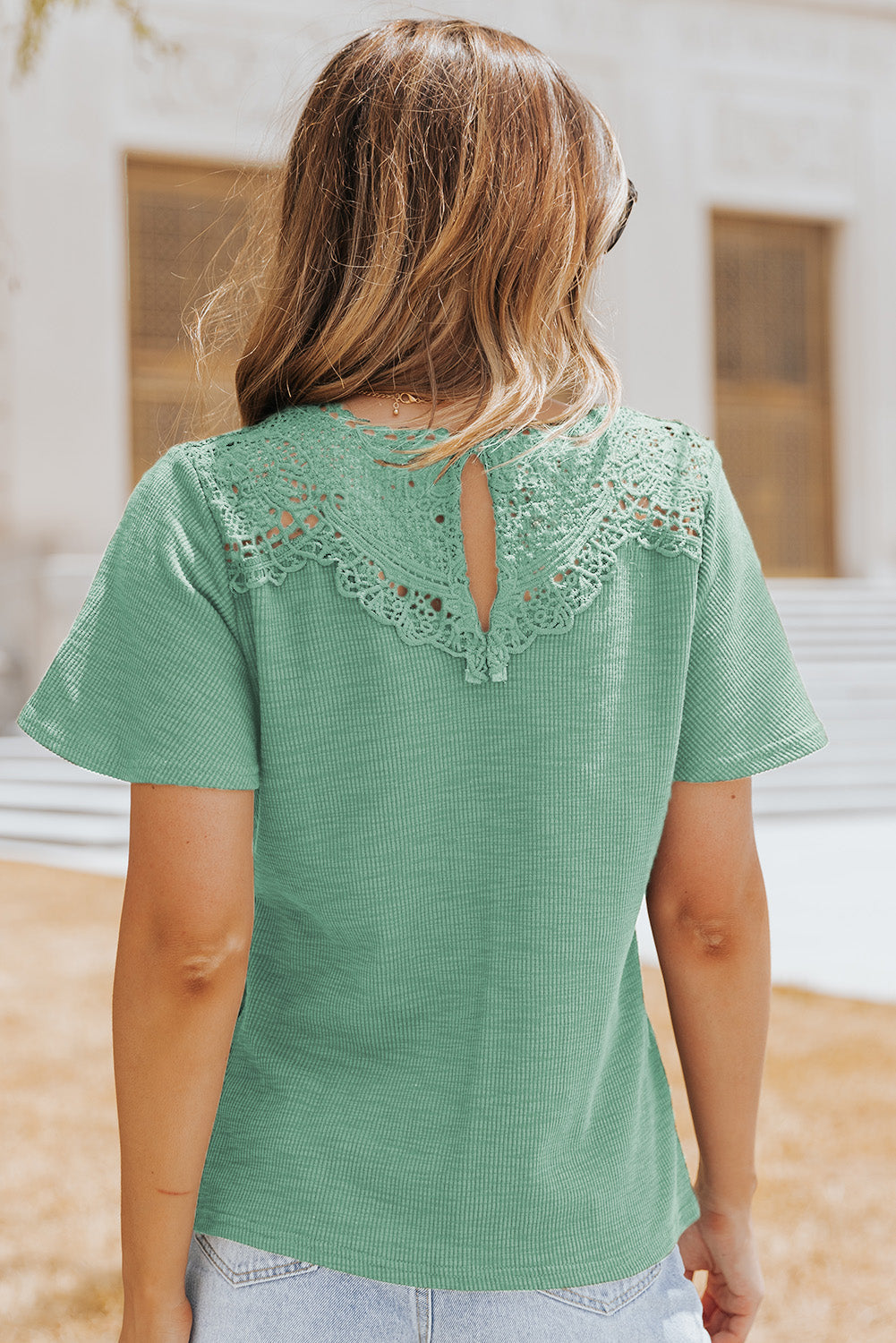 Lace Yoke Flutter Sleeve Textured Top Ins Street