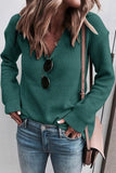 V-Neck Long Sleeve Solid Knit Sweater Ins street