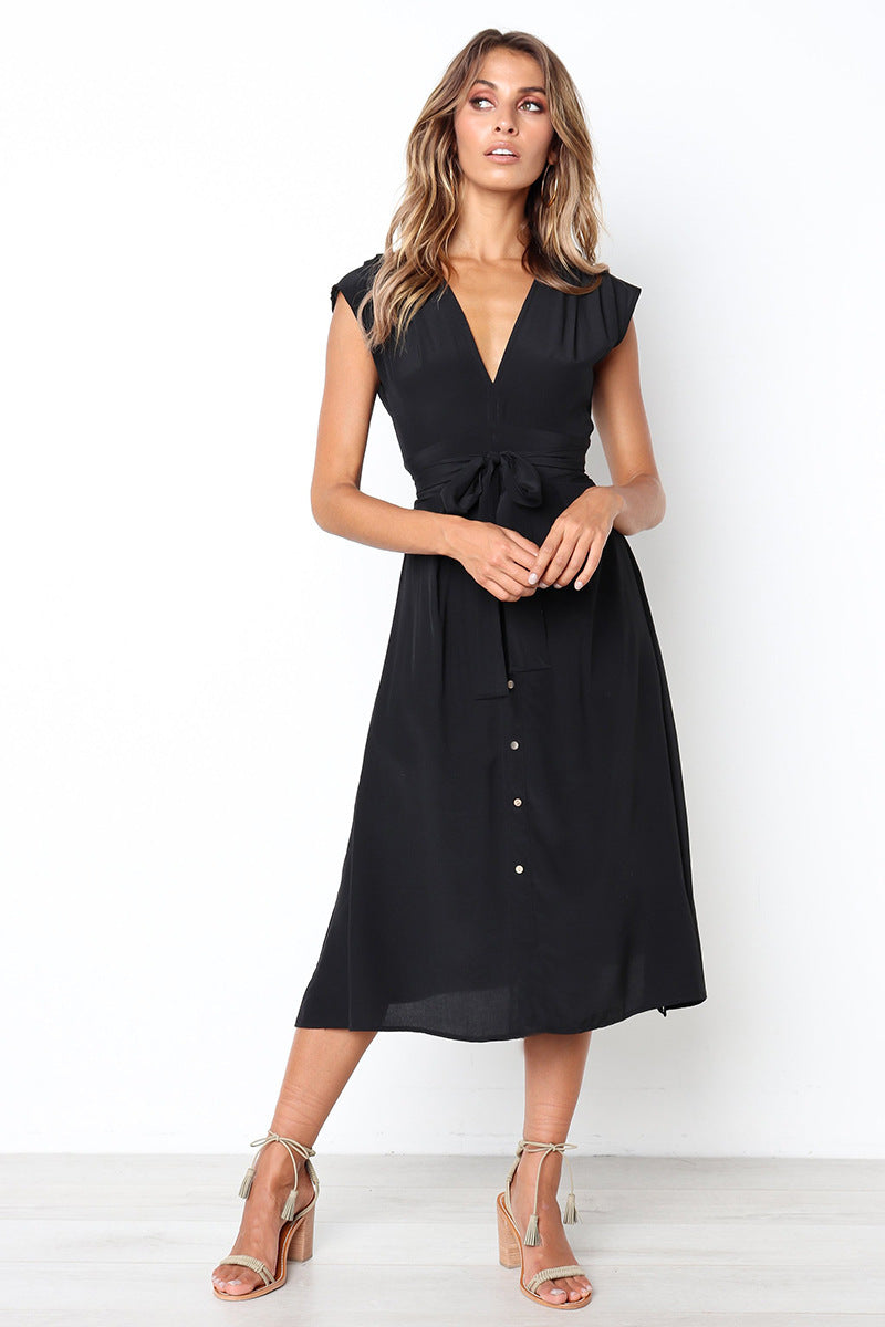 Betsy Button Down Midi Dress - Black - FINAL SALE InsStreet