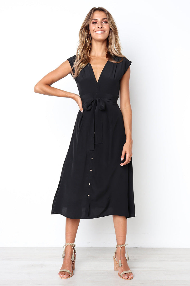 Betsy Button Down Midi Dress - Black - FINAL SALE InsStreet