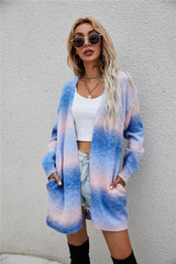 Multicolored Gradient Open Front Longline Cardigan Ins Street