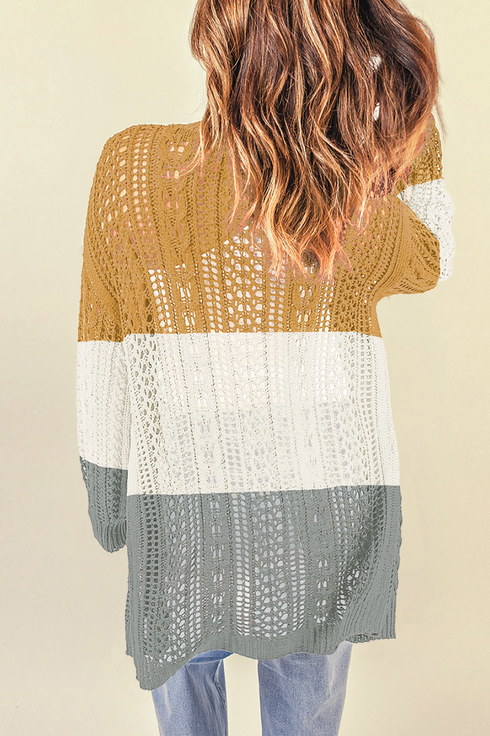 Openwork Ribbed Cuff Longline Cardigan Ins Street