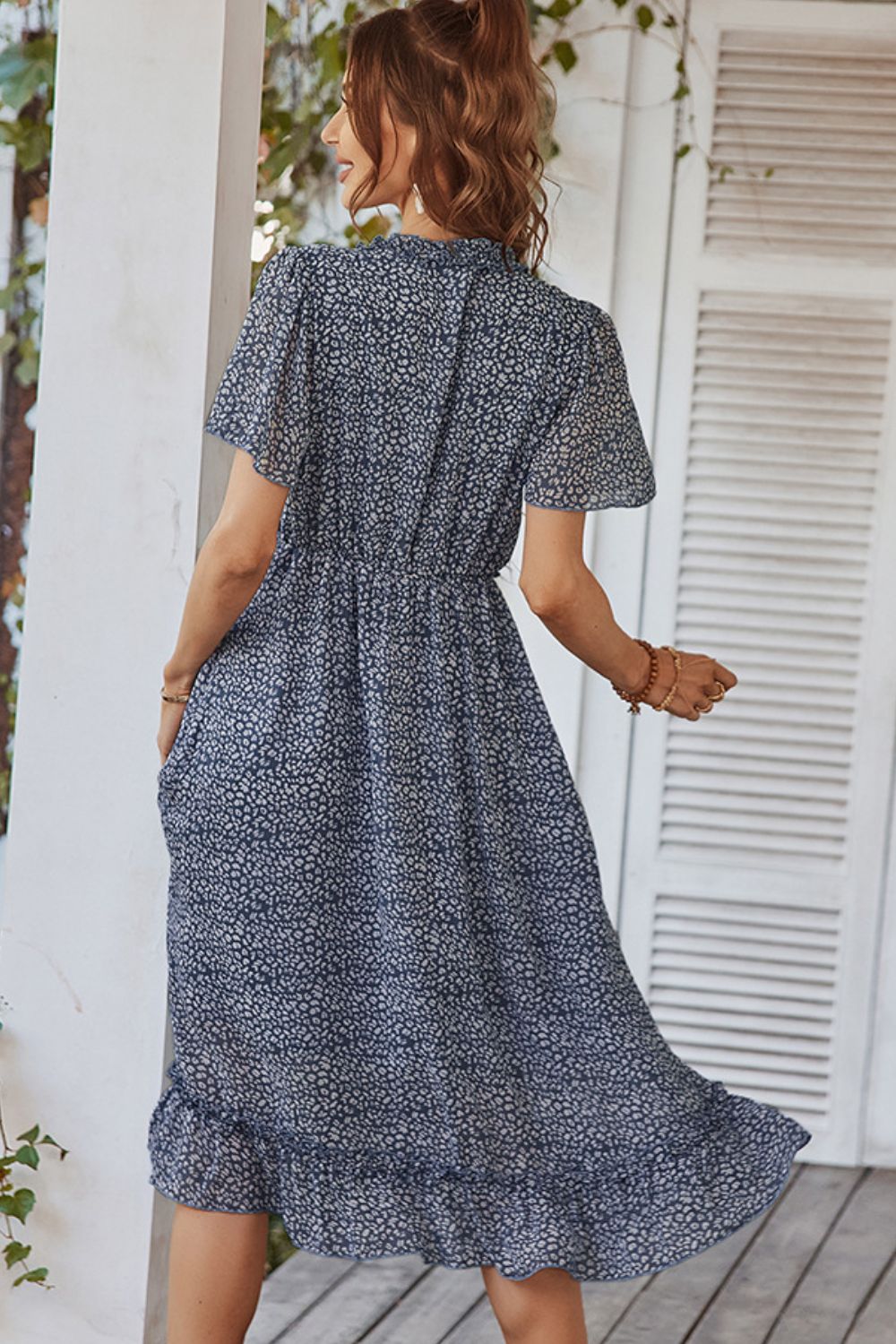 Leopard Frill Trim Flutter Sleeve Dress Ins Street
