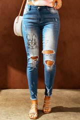 Easter Distressed Frayed Hem Jeans Ins Street