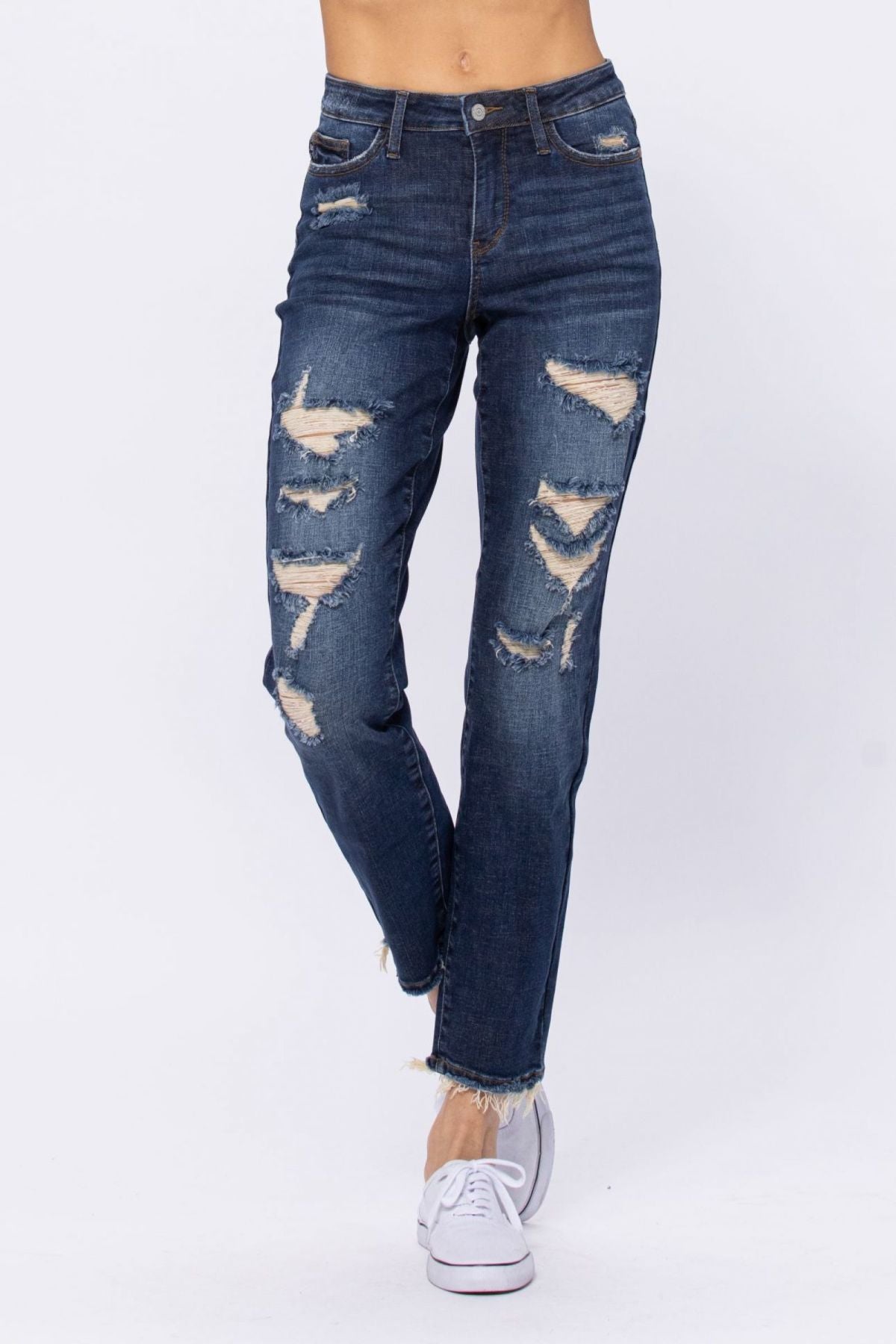 Mid-Rise Distressed Boyfriend Jeans Ins Street