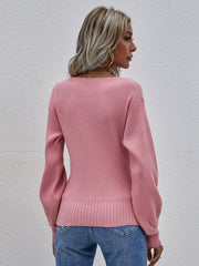 Lantern Sleeve Surplice Sweater Ins Street