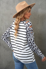 Leopard Print Striped Distressed Long Sleeve Tee Ins Street