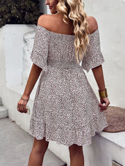 Leopard Print Off-Shoulder Frill Trim Mini Dress Ins Street