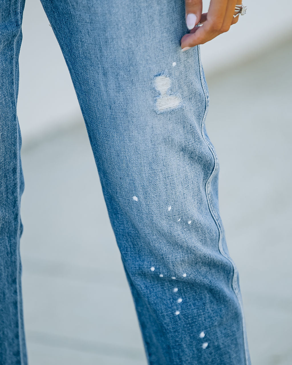 Lorelei High Rise Distressed Paint Splatter Mom Jeans Ins Street