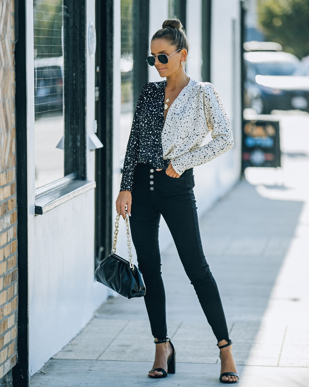 It's All Black + White Contrast Drape Bodysuit - FINAL SALE Ins Street