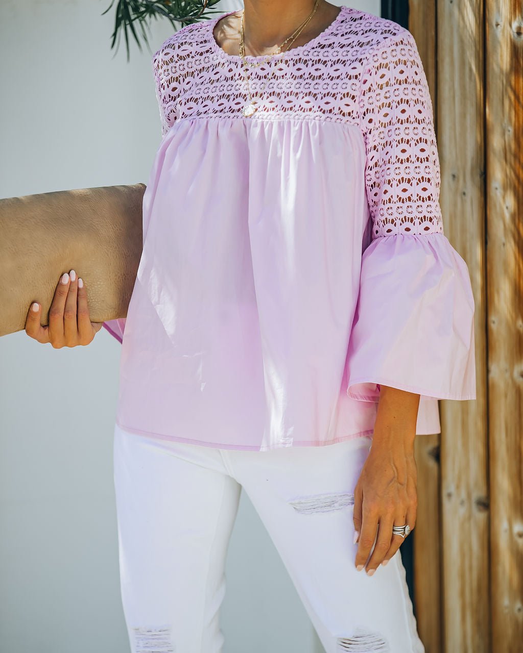 Barberry Cotton Crochet Bell Sleeve Top - Lilac - FINAL SALE InsStreet