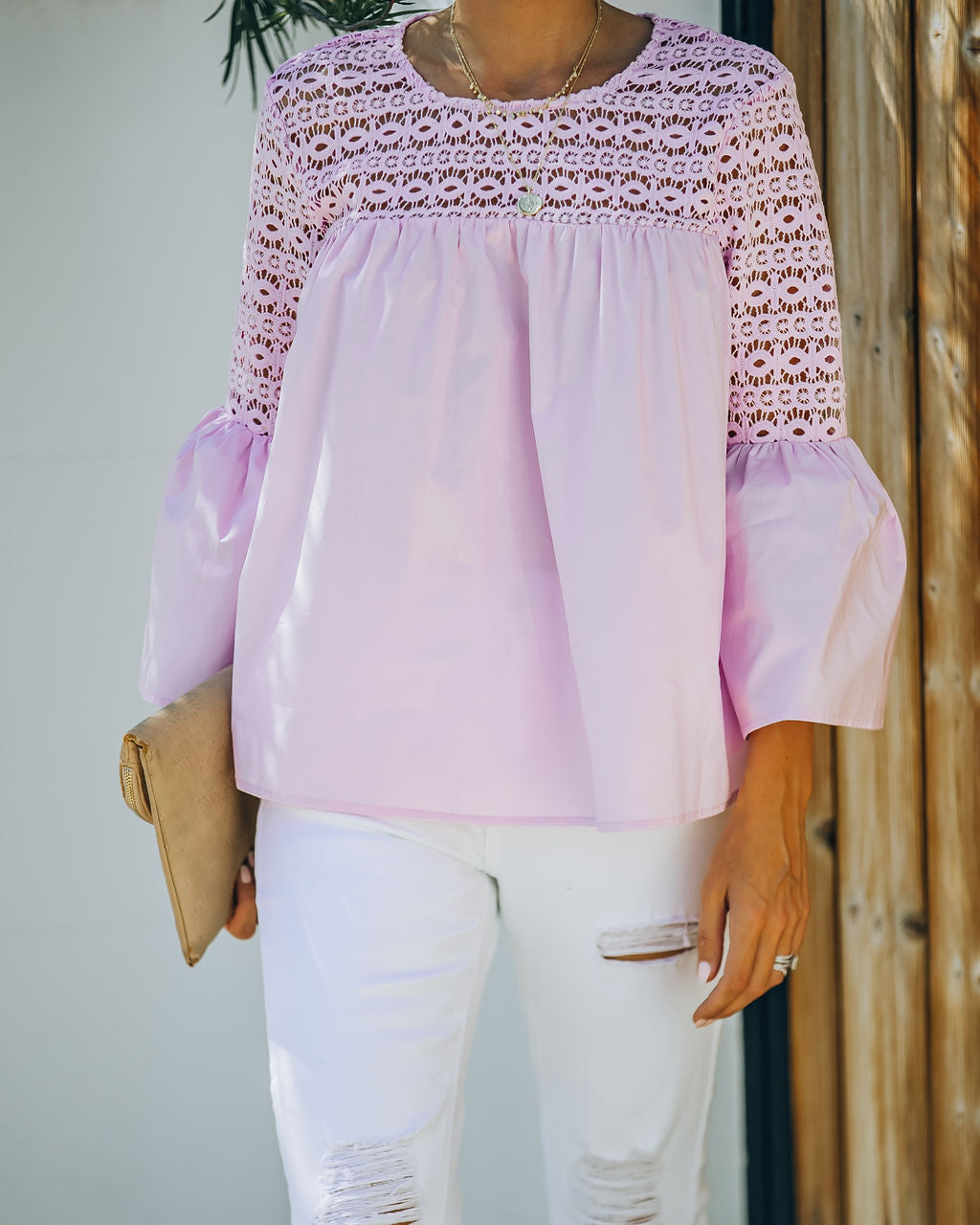 Barberry Cotton Crochet Bell Sleeve Top - Lilac - FINAL SALE InsStreet