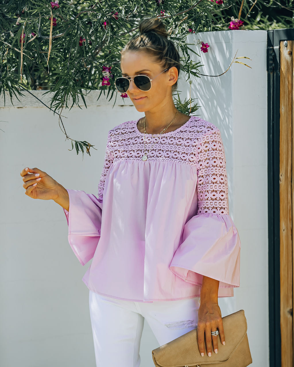 Barberry Cotton Crochet Bell Sleeve Top - Lilac - FINAL SALE InsStreet