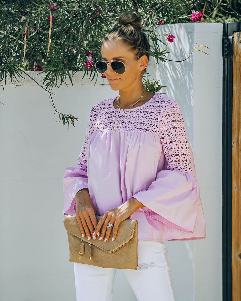 Barberry Cotton Crochet Bell Sleeve Top - Lilac - FINAL SALE InsStreet