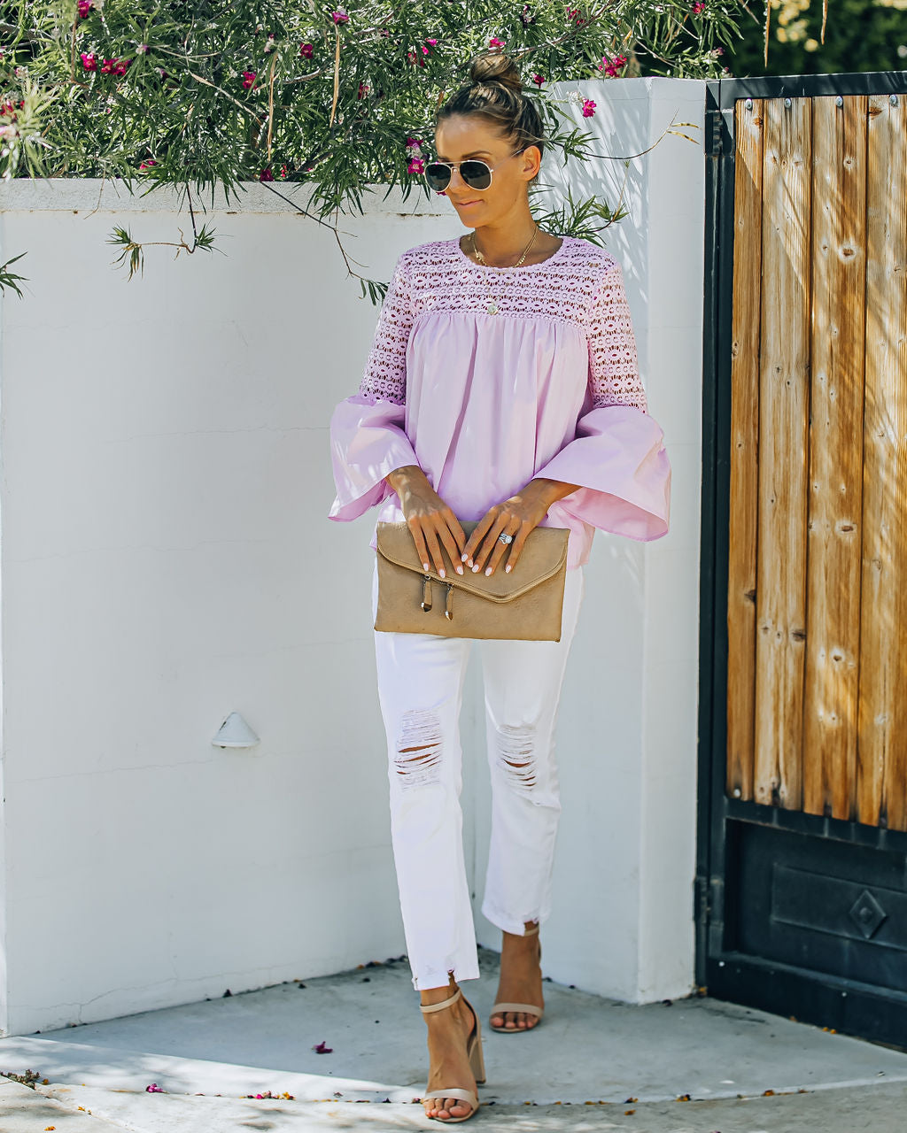 Barberry Cotton Crochet Bell Sleeve Top - Lilac - FINAL SALE InsStreet